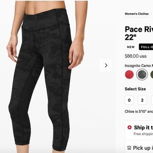 Lululemon Pace Rival 22" crop